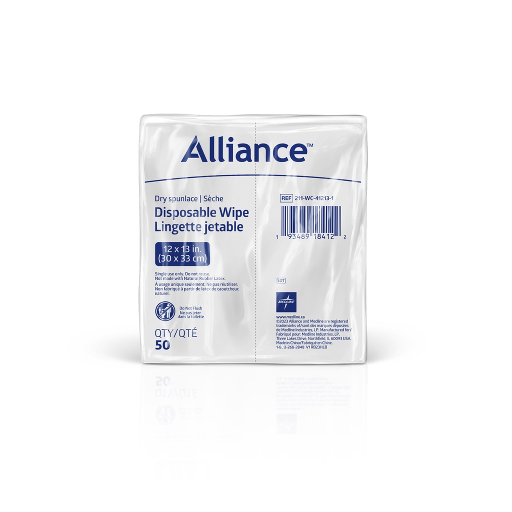Alliance™ Dry Spunlace Disposable Wipe; 12" x 13" (30.5 cm x 332 cm) | Case/1000 Each