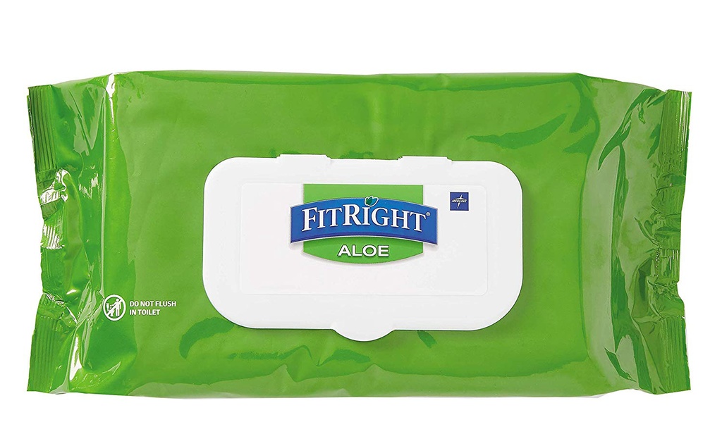 FitRight® Aloe Pre-Moistened Personal Cleansing Wipe; 8" x 12" (20.3 cm x 30.5 cm), Unscented | CASE/6 PKG
