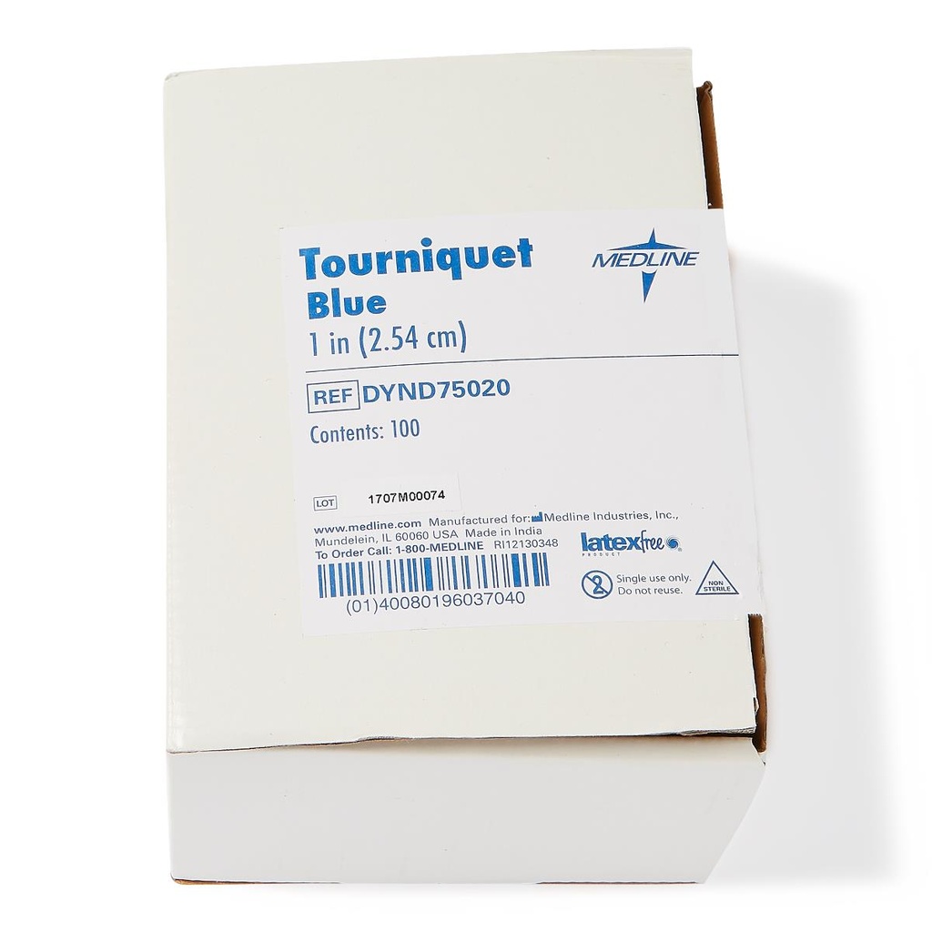 Medline Single-Use Tourniquet, Latex Free; Blue, Rolled and Banded, 1" x 18" | CASE/100 EACH