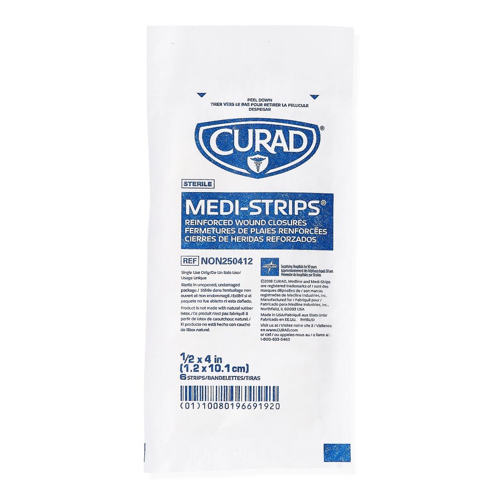 Medi-Strip® Adhesive Wound Closure Strip; 1/2" x 4" (13 mm x 10 cm) | CASE/1200 EACH | BOX/300 EACH | PKG/6 EACH