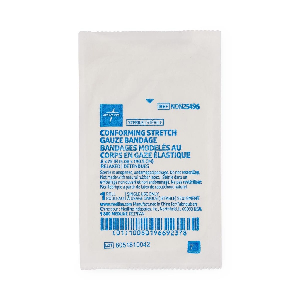 [NON25496-CASE] Medline Conforming Stretch Gauze Bandage; 2" x 75" (5 cm x 190.5 cm), Sterile | CASE/96 EACH | BOX/12 EACH | PKG/1 EACH (CASE)