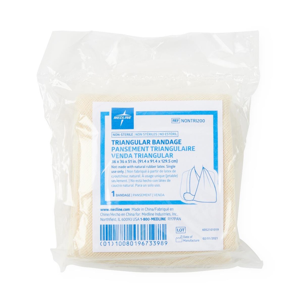 [NONTRI200-CASE] Medline Non-Sterile Triangular Bandage with Safety Pins; 36" x 36" x 51" (91.5 x 91.5 x 129.5 cm) | CASE/240 EACH | BAG/12 EACH (CASE)