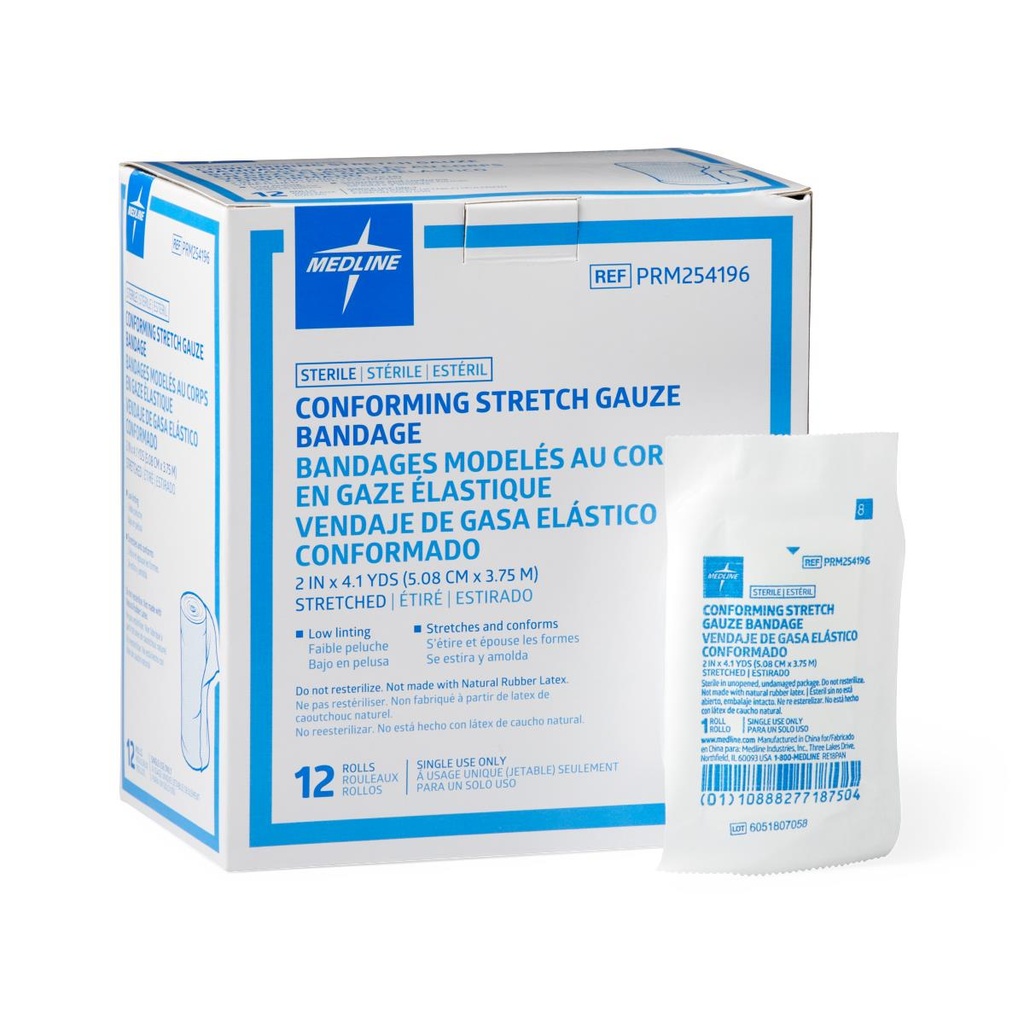 [PRM254196-CASE] Medline Stretch Conforming Bandage; 2" x 5 yd. (5 cm x 4.5 m), Sterile | CASE/96 EACH | BOX/12 EACH (CASE)