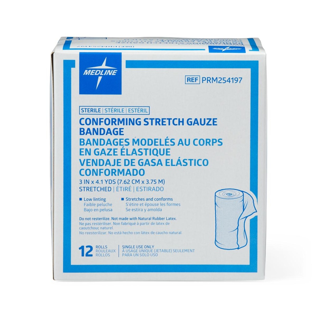 [PRM254197-CASE] Medline Stretch Conforming Bandage; 3" x 5 yd. (7.6 cm x 4.5 m), Sterile | CASE/96 EACH | BOX/12 EACH (CASE)