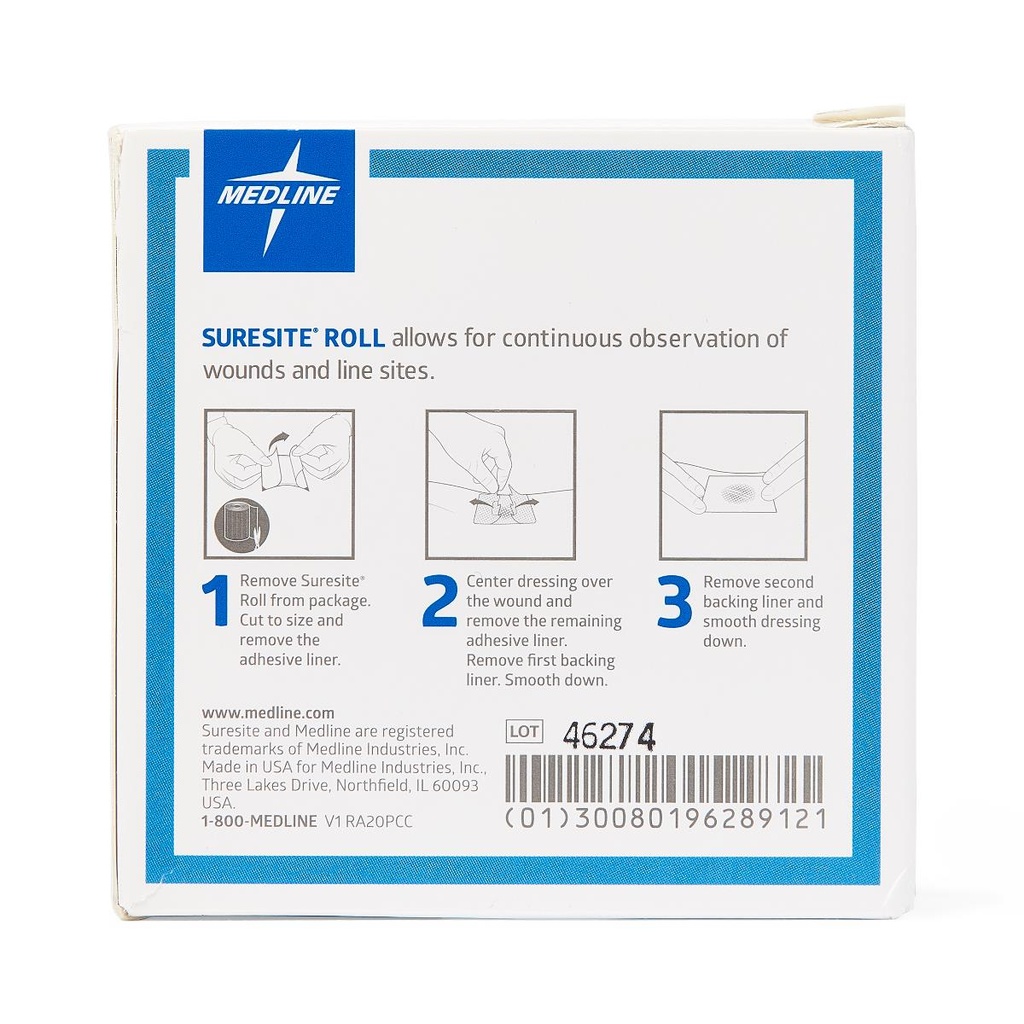 Medline Suresite® Window Transparent Film Dressing; 5 cm x 10 m | CASE/12 EACH | BOX/1 EACH