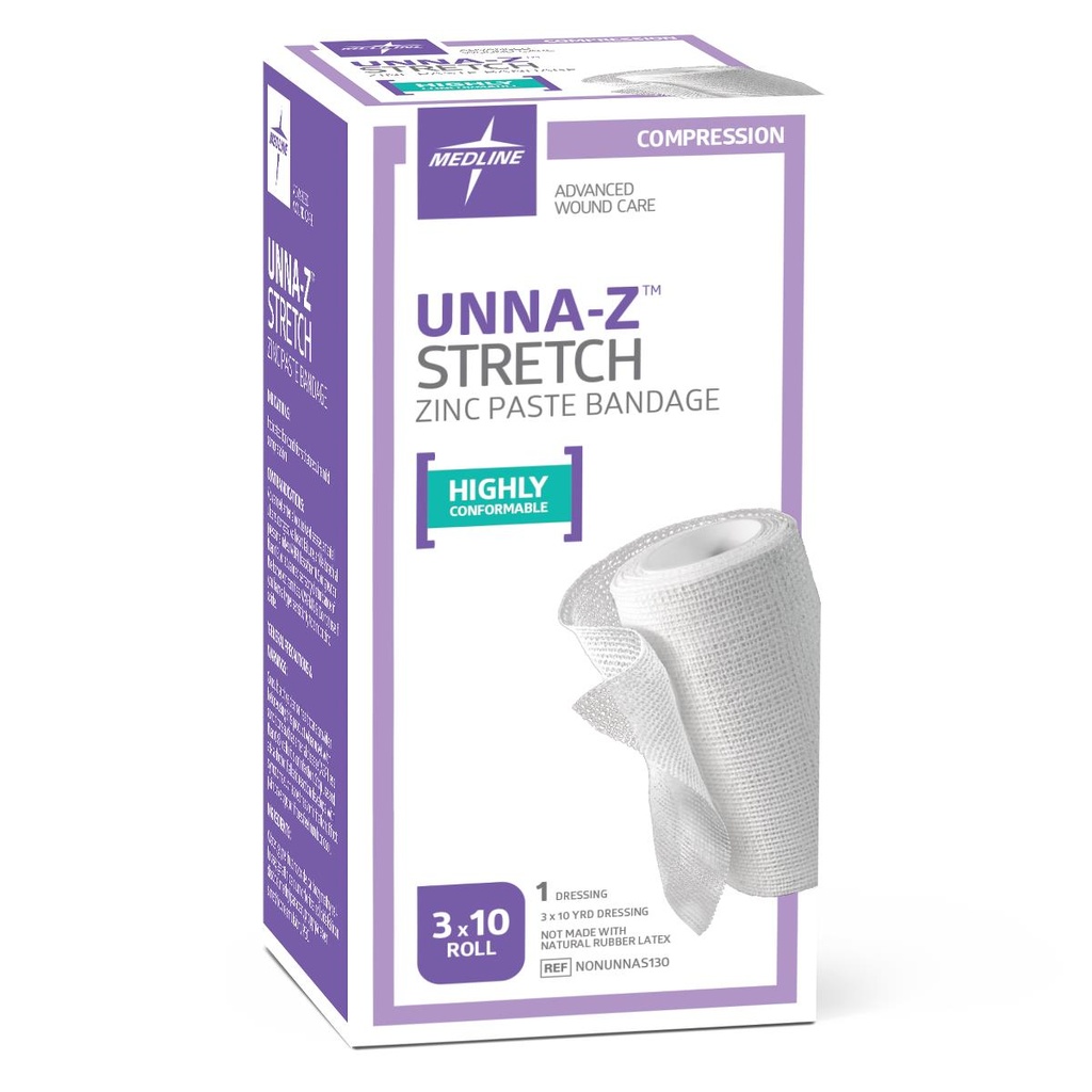 Unna-Z™ Stretch Zinc Oxide Compression Bandage; 3" x 10 yd. (7,5 cm x 9,15 m) | CASE/12 EACH