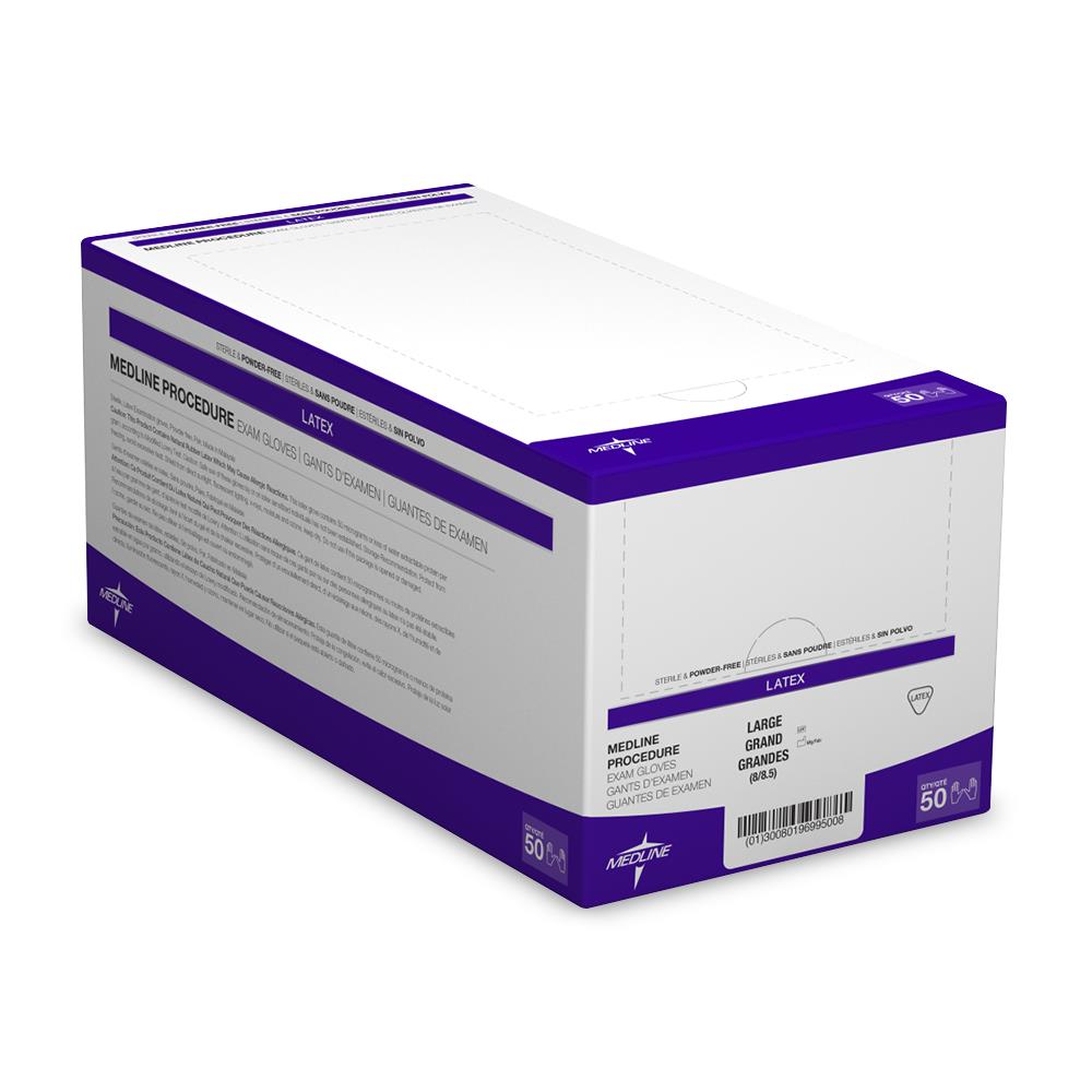 Medline Sterile Powder-Free Latex Exam Glove, Pair | CASE/200 PAIR;BOX/50 PAIR