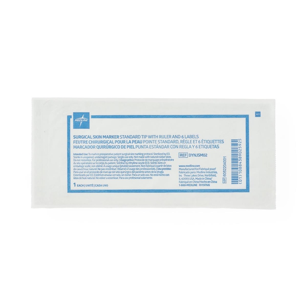 Medline Sterile Surgical Skin Marker with Ruler; Regular Tip, with Label | CASE/50 EACH
