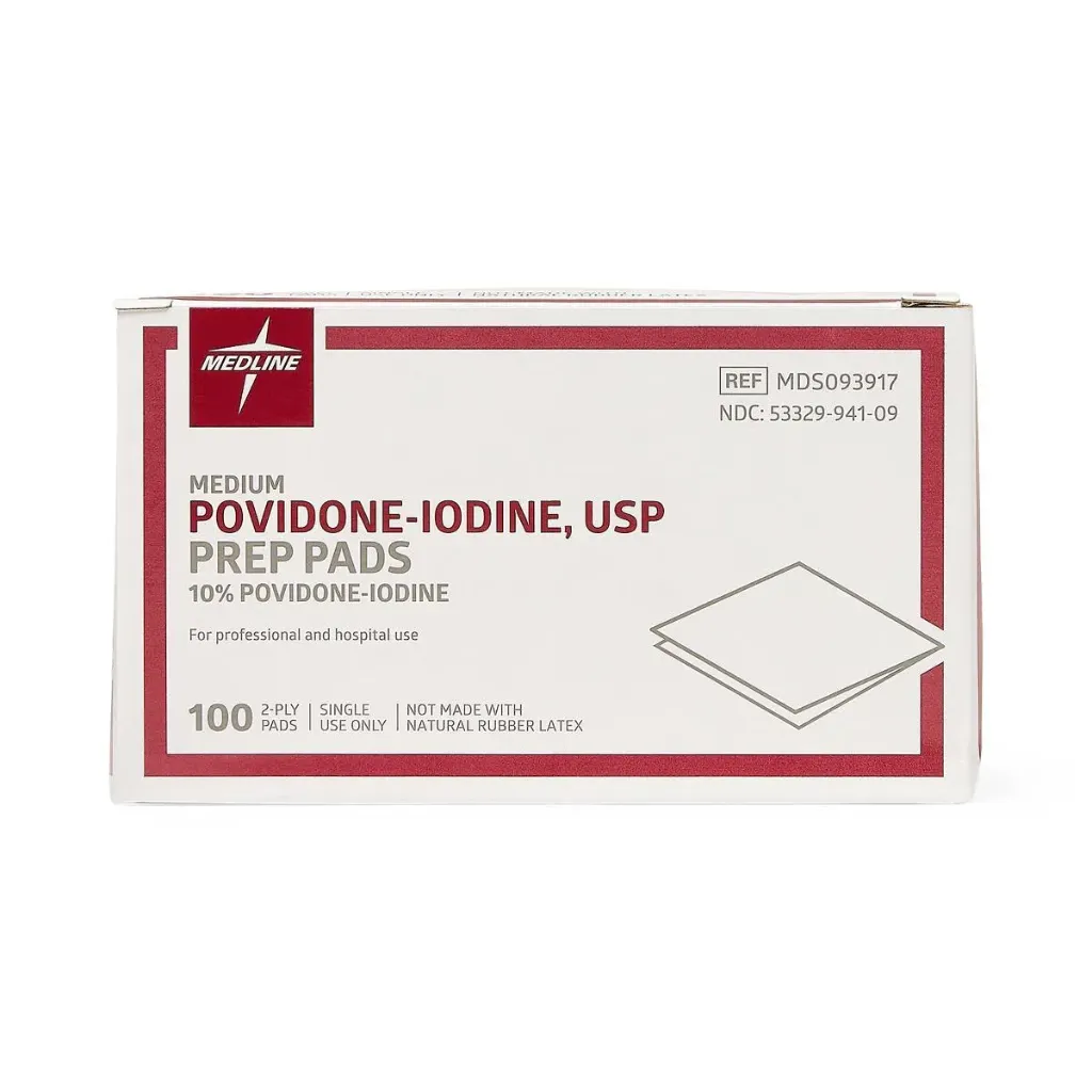 [MDSCA093917-BOX] Medline Povidone-Iodine Prep Pads; Size M | CASE/1000 EACH | BOX/100 EACH