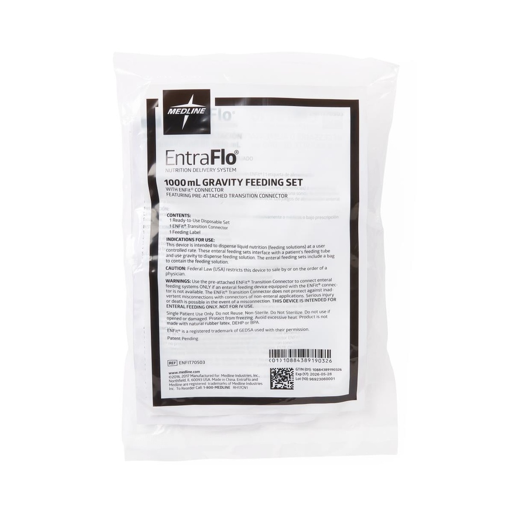 EntraFlo® Gravity Feeding Bag Set with ENFit® Connector; 1 L, bag | CASE/30 EACH