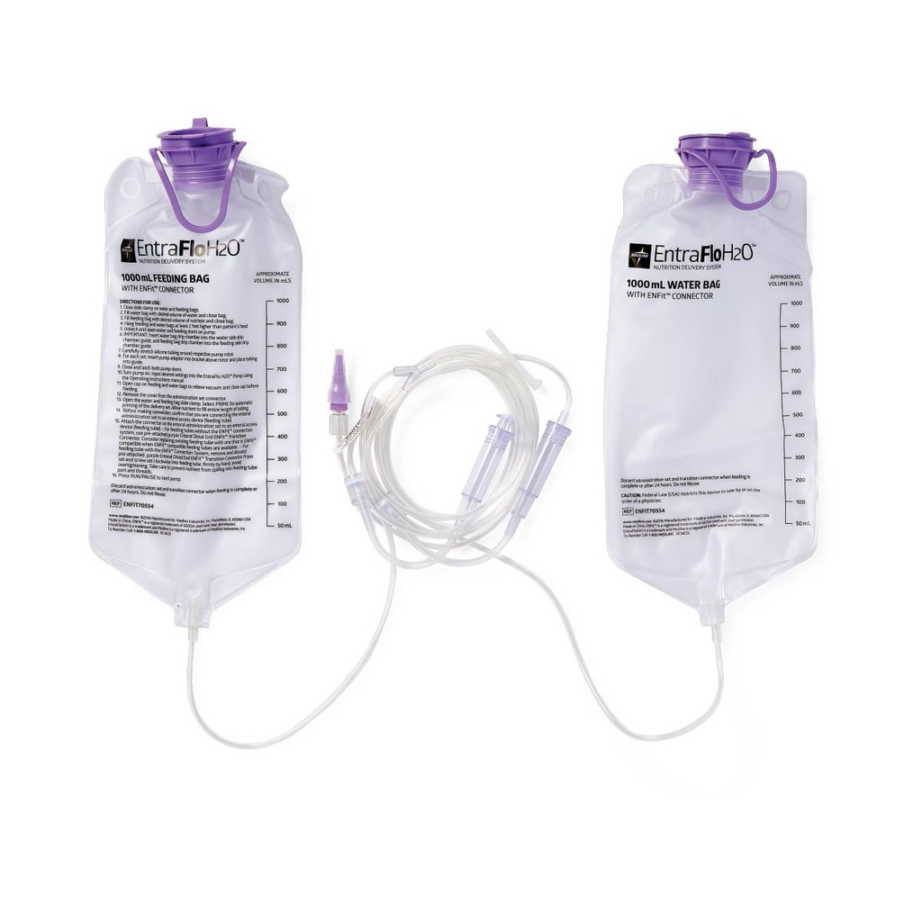 EntraFlo® H2O Dual Channel Enteral Feeding Set with ENFit® Connector; Safety 1 L Feed | CASE/30 EACH
