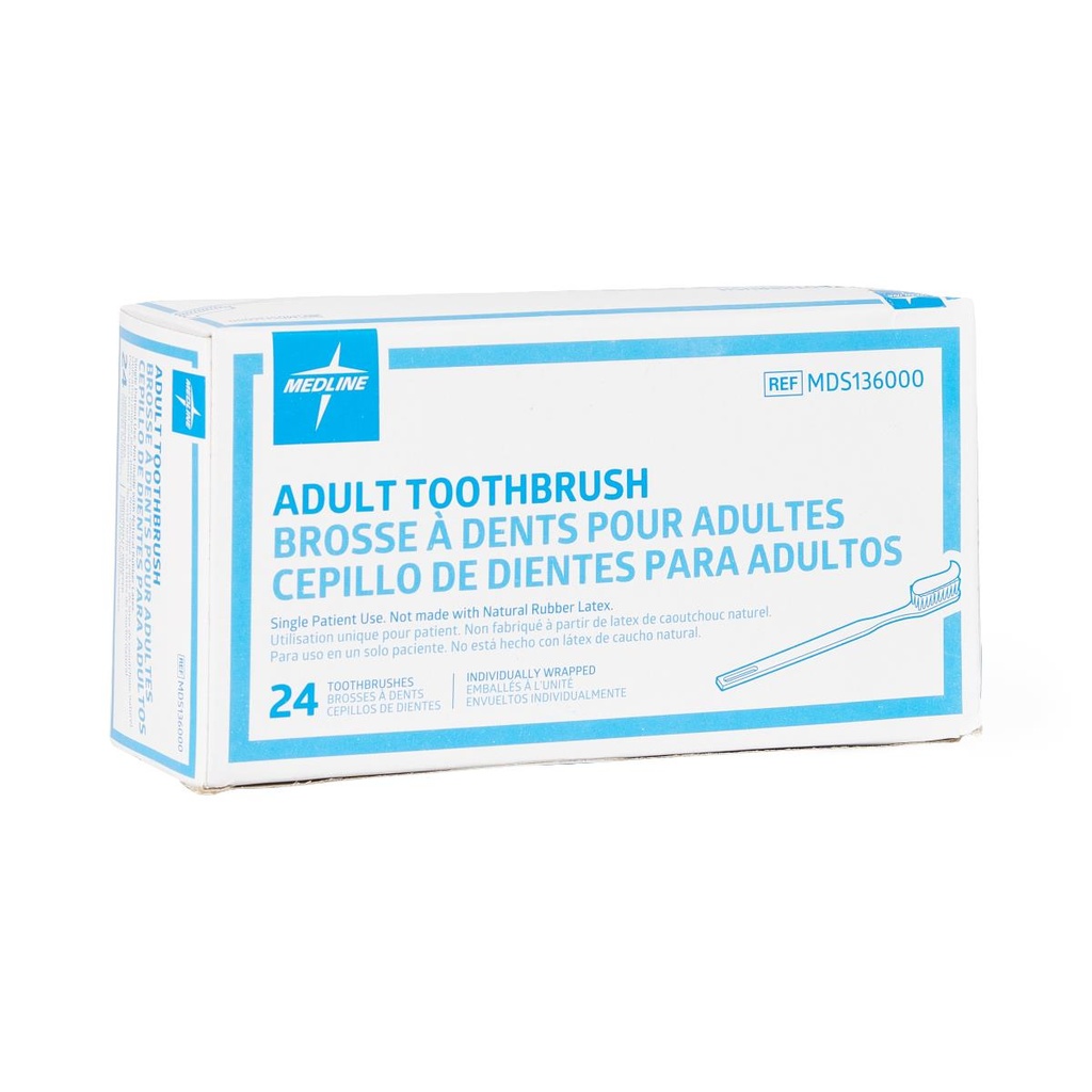 Medline Patient Toothbrush, Individually Wrapped; Adult, 30 Tufts | CASE/144 EACH | BOX/24 EACH