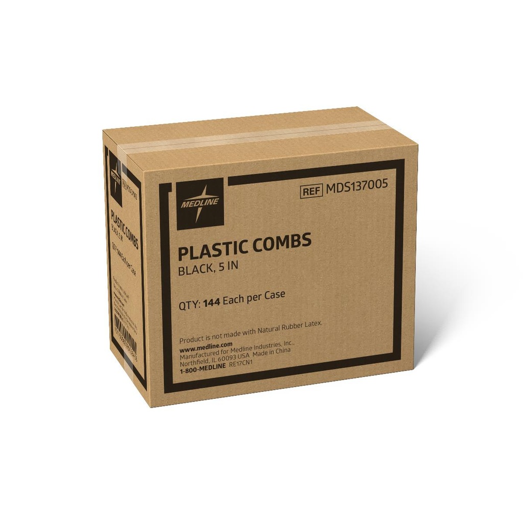 [MDS137005-CASE] Medline Plastic Comb; 5" (12.7 cm), Black, Classic Men's | CASE/144 EACH | GROSS/144 EACH | BAG/12 EACH | PKG/12 EACH (CASE)