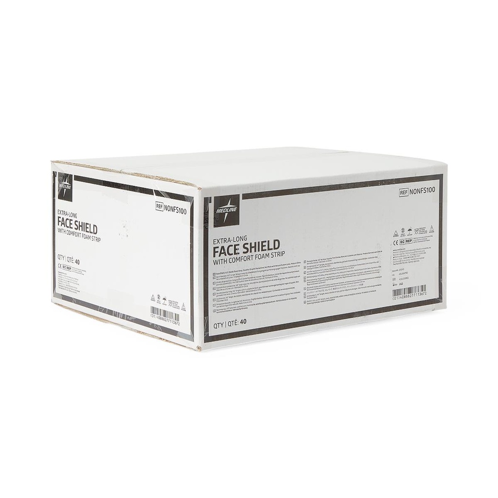 Medline Full-Length Faceshield with Foam and Elastic Band; Extra Long, 9.5" (24cm) | CASE/40 EACH