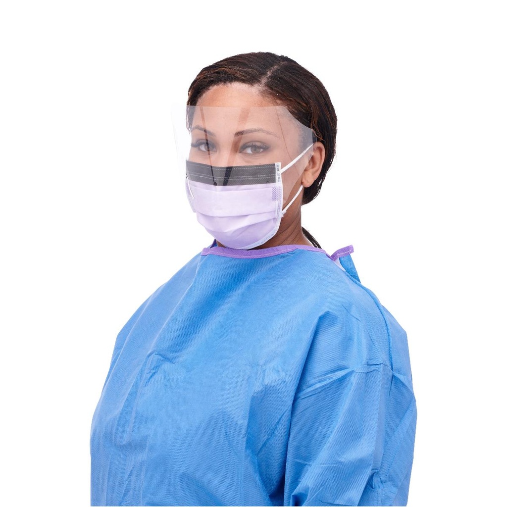 [NON27410EL-CASE] Medline Level-3 Surgical Face Mask with Ear Loops and Faceshield; Lilac | CASE/100 EACH | BOX/25 EACH (CASE)