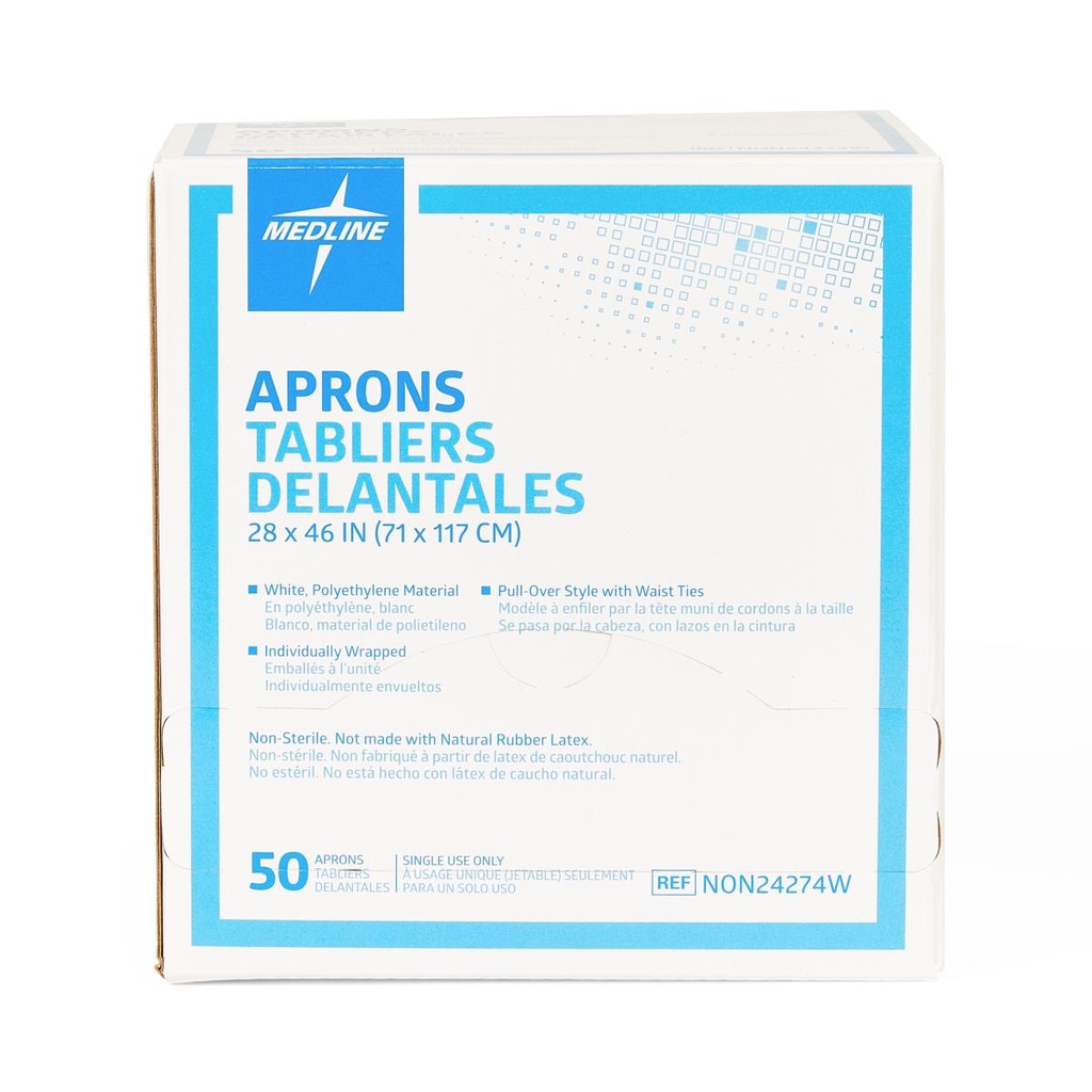 Medline Polyethylene Apron; 28" x 48", (71 cm x 122 cm) Individually Packaged | CASE/250 EACH | BOX/50 EACH