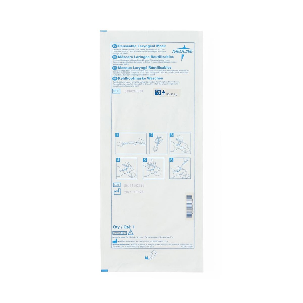 Medline Reusable Laryngeal Mask Airway; Size 3, Children: 66–110 lb. (30 kg - 50 kg) | BOX/5 EACH
