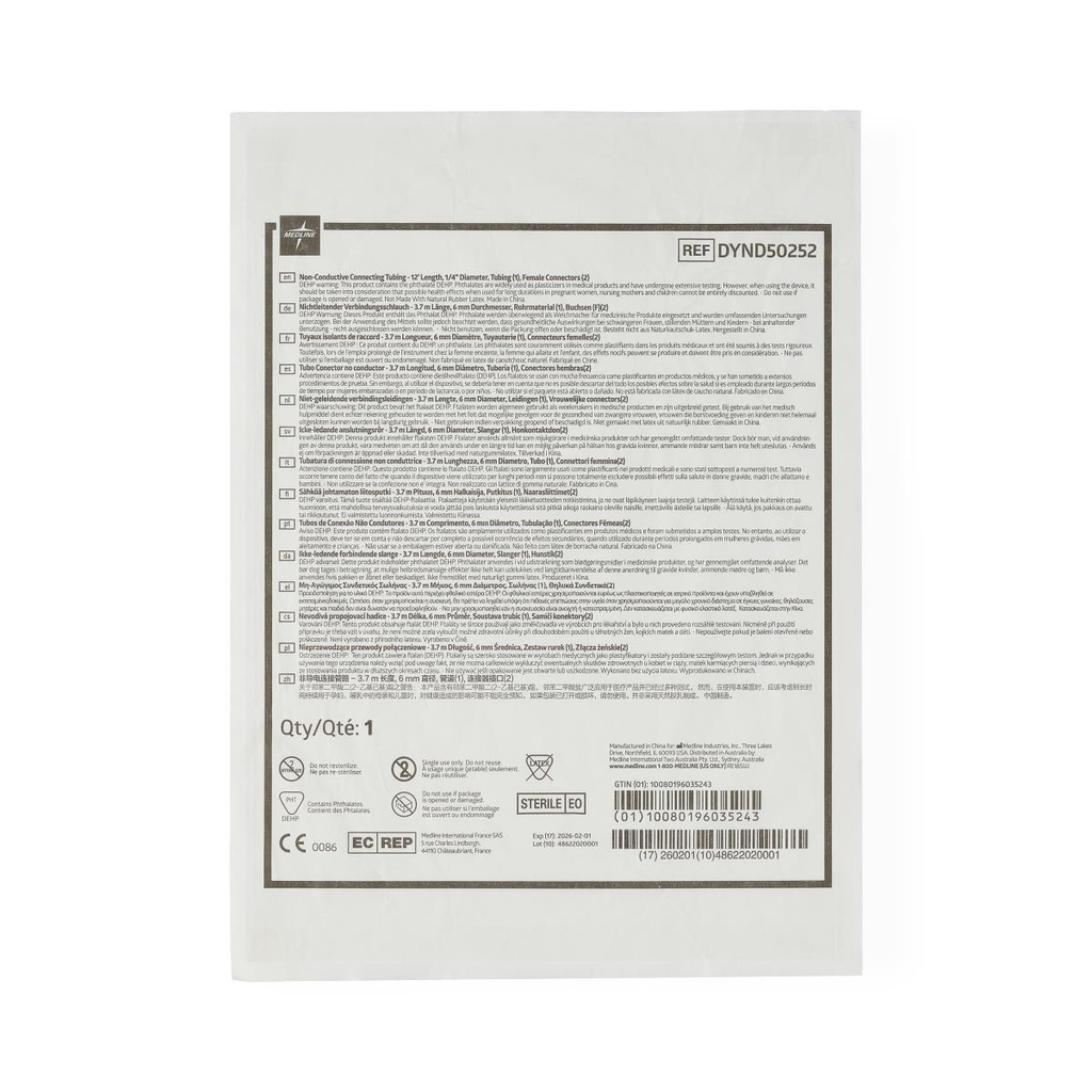 Medline Sterile Universal Suction Tubing with Scalloped Connectors; 1/4'' x 12'(6.35 mm x 3.7 m) | CASE/20 EACH