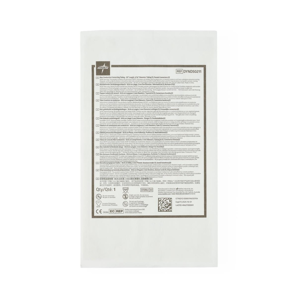 Medline Sterile Universal Suction Tubing with Scalloped Connectors; 3/16'' x 20'' (4.76 mm x 51 cm) | CASE/50 EACH