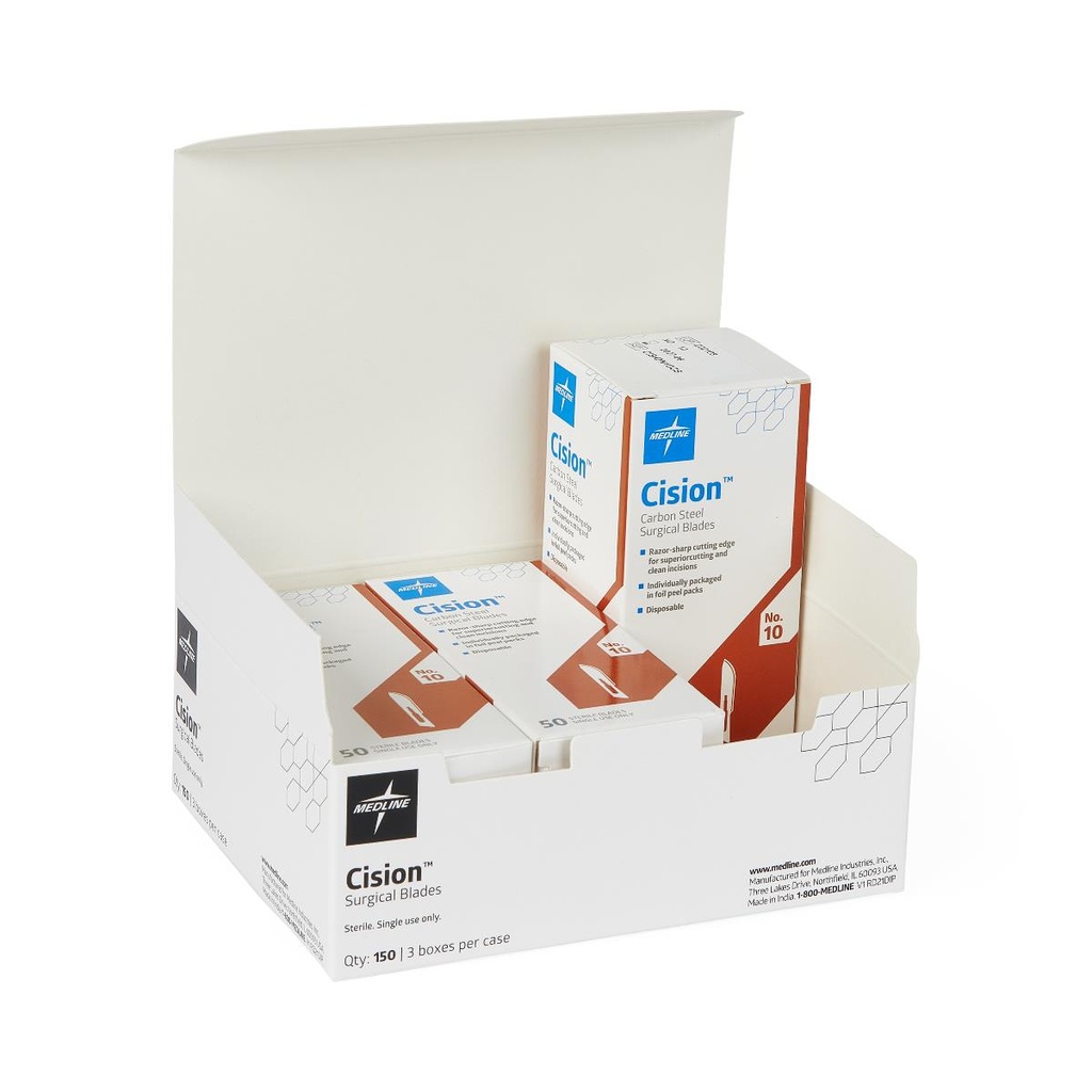 Medline Sterile Carbon-Steel Surgical Blade; Size 10 | CASE/150 EACH | BOX/50 EACH