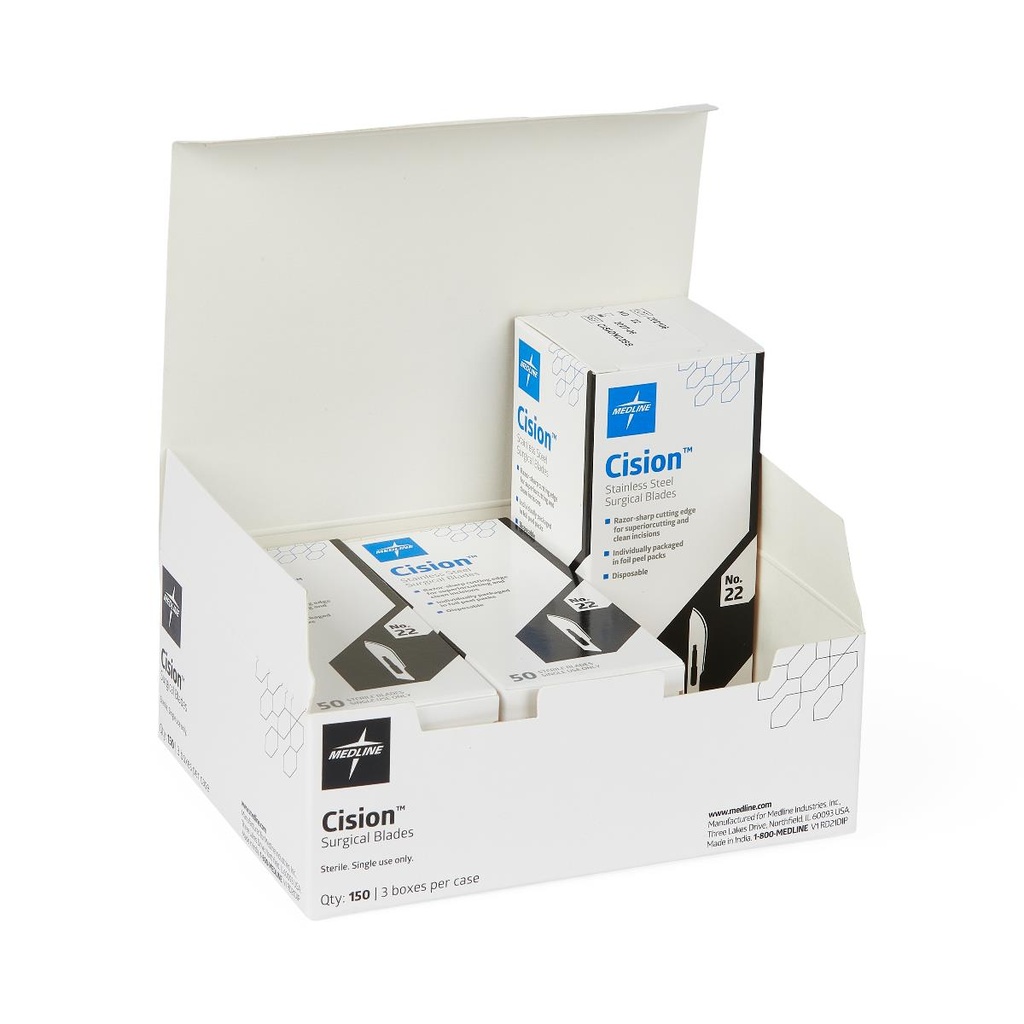 Medline Sterile Stainless-Steel Surgical Blade; Size 22 | CASE/150 EACH | BOX/50 EACH