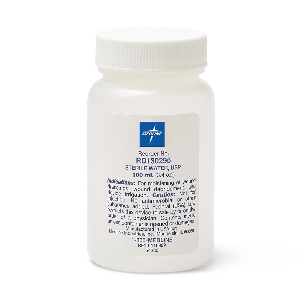 Medline Sterile Water Solution for Irrigation with Screw Top; 100 mL | CASE/48 EACH