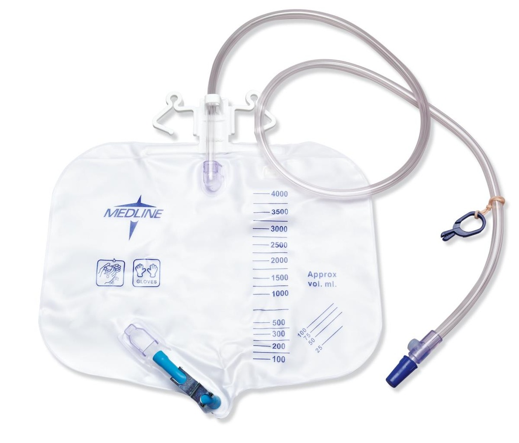 Medline Urine Drainage Bag with Anti-Reflux Valve; 4000 mL | CASE/20 EACH