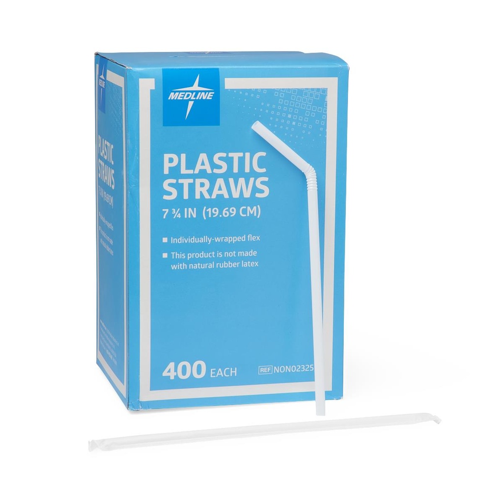 Medline Flexible Plastic Drinking Straw; 20 cm x 6 mm | CASE/10000 EACH | BOX/400 EACH