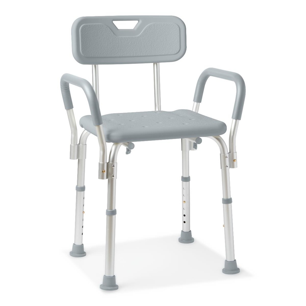 Medline Shower Chair with Arms and Back; Padded Armrests, 350 lb. Capacity, Gray | EACH