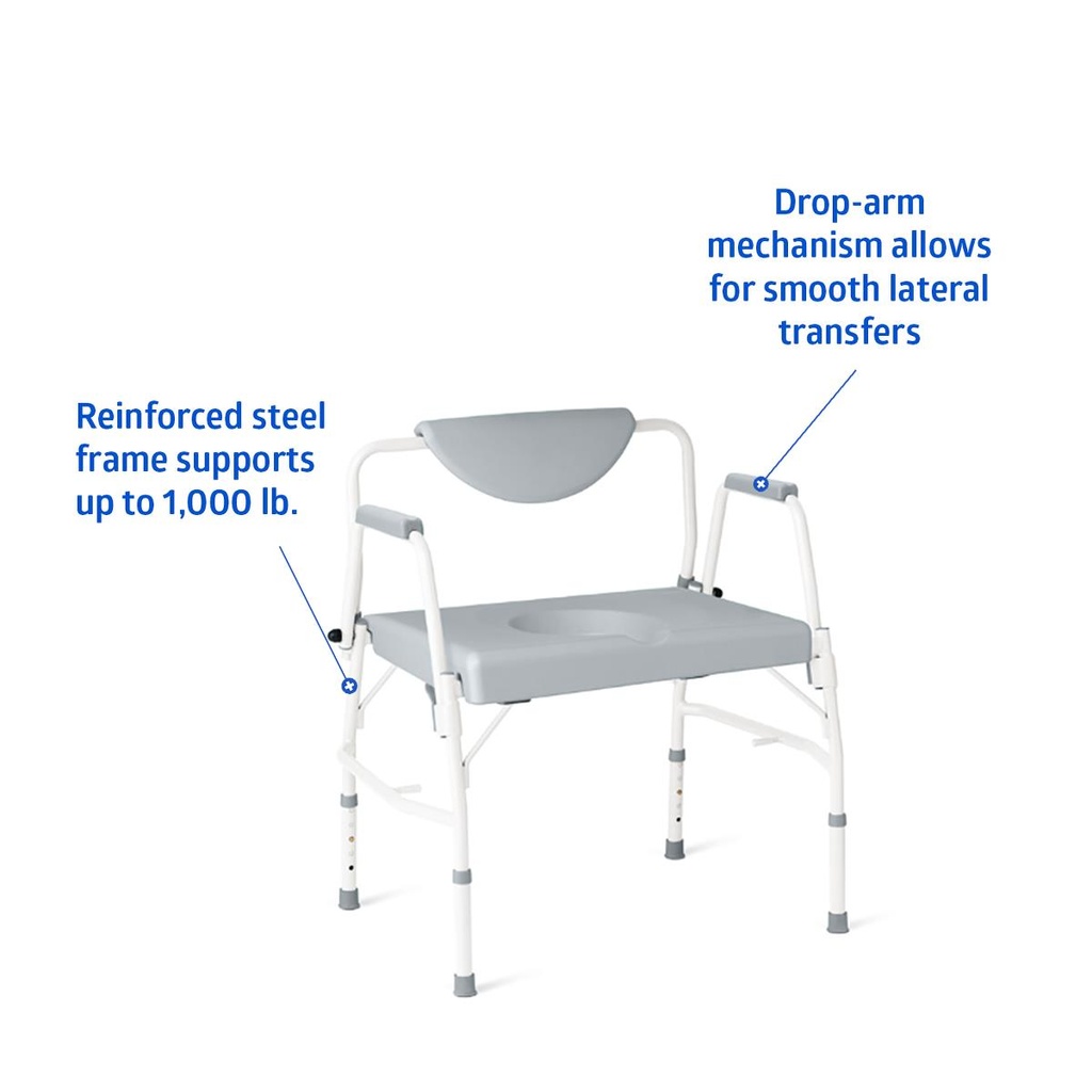 Medline Extra-Wide Bariatric Drop-Arm Commode Chair; Stationary, Drop Arm, 1000lb. (253 kg) | EACH