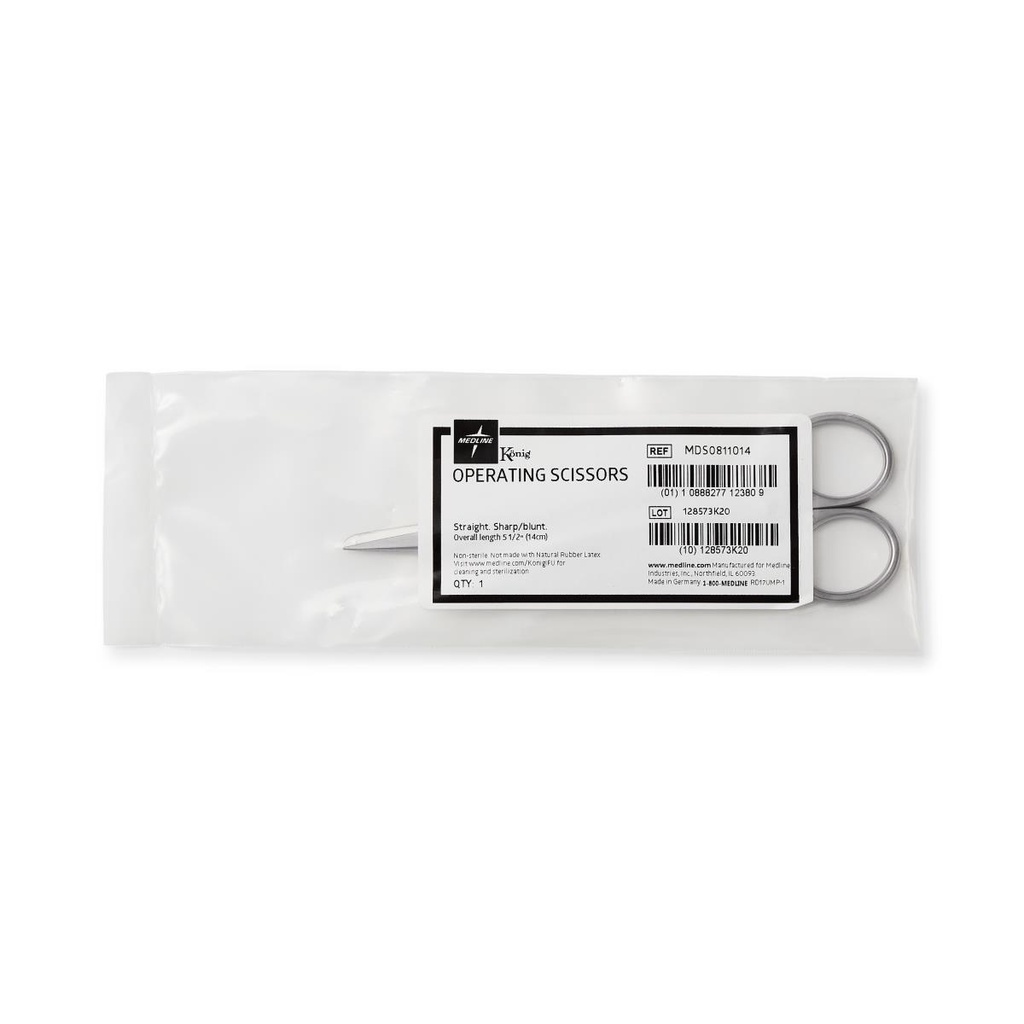 Medline Konig Straight Standard Operating Scissors; Sharp/Blunt, 5.5" (14 cm), Straight | EACH