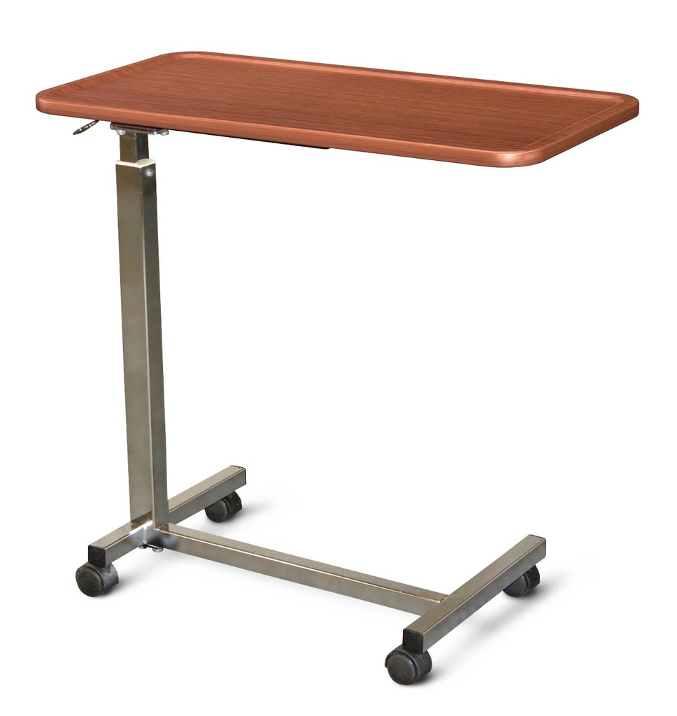 Medline Overbed Adjustable Height Table with Spillproof Vinyl Wrap Top; Amber Cherry | EACH