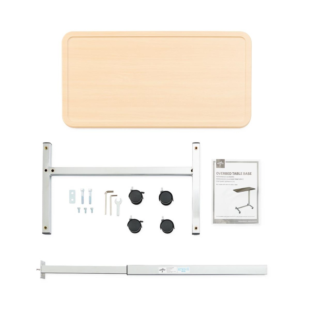 Medline Overbed Adjustable Height Table with Spillproof Vinyl Wrap Top; Nat Maple | EACH
