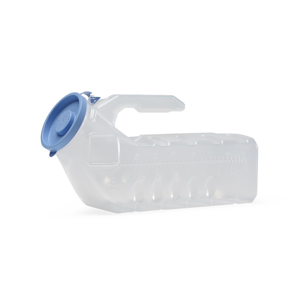 Medline Autoclavable Plastic Male Urinal; With Handle & Blue Lid | CASE/12 EACH