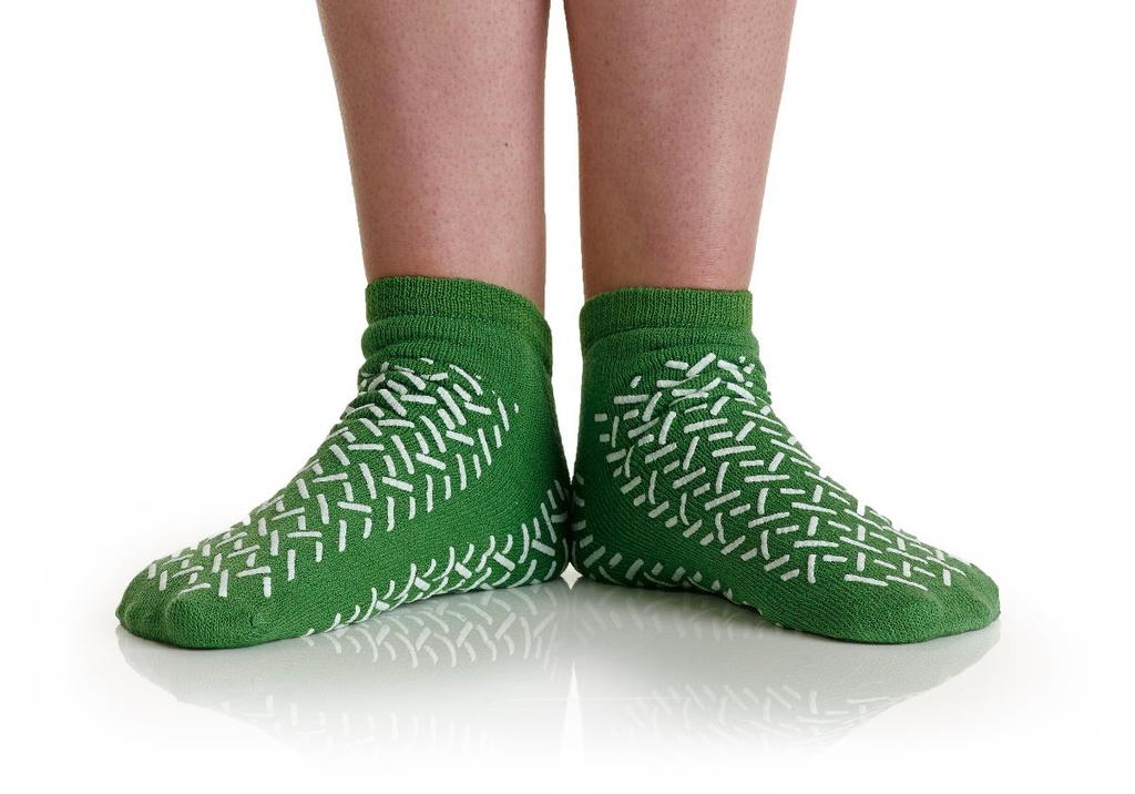 Medline Fall Management Non-Slip Double-Tread Sock; Medium, Green | CASE/48 PAIR
