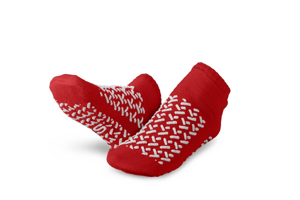 Medline Fall Management Non-Slip Double-Tread Sock; Small, Red | CASE/48 PAIR