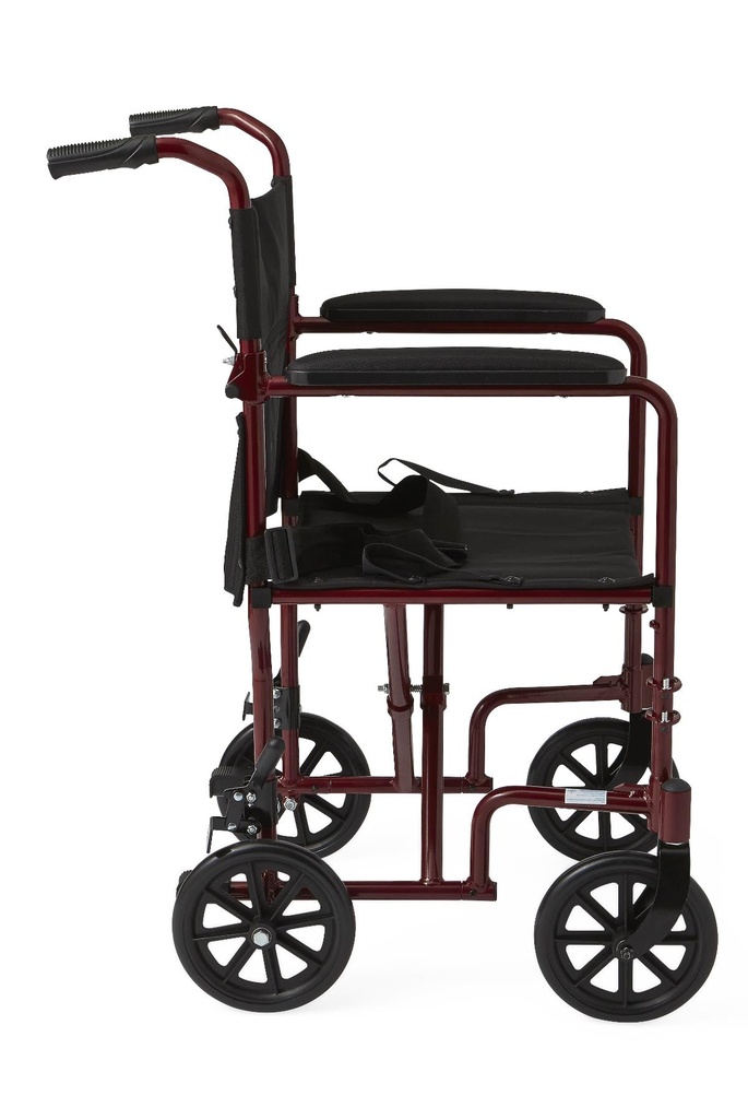 Medline Basic Aluminum Transport Chair; 19" (48 cm), Red | CASE/1 EACH | CTN/1 EACH