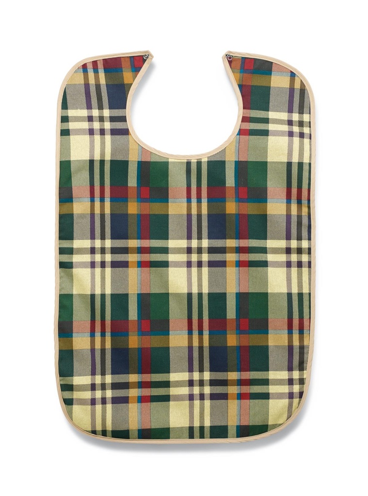 Medline Bib Clothing Protector; 21" x 33" (53 x 84 cm), Tartan Print with Snap-Closure, Terry Cloth DOZEN/12 | CASE/24 EACH | DOZEN/12 EACH