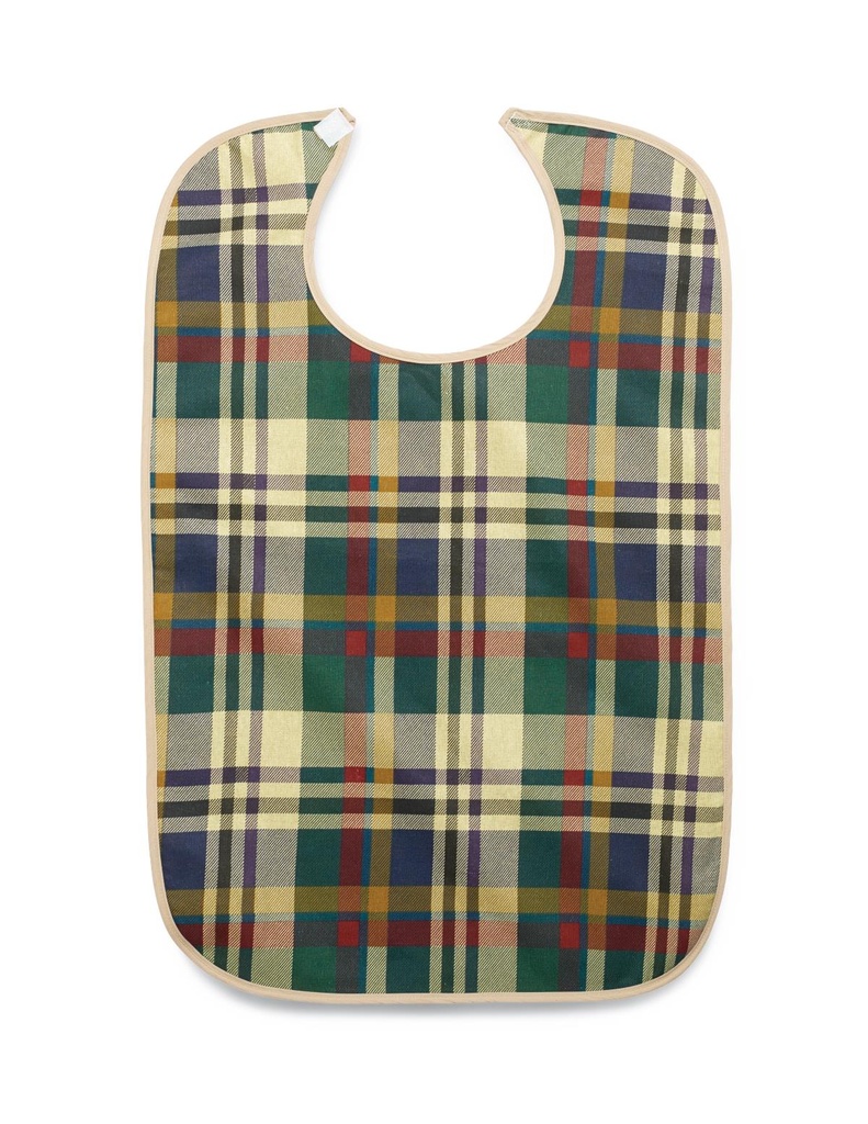 Medline Bib Clothing Protector; 21" x 33" (53 x 84 cm), Tartan with Hook and Loop Strap, Terry Cloth DOZEN/12 | CASE/24 EACH | DOZEN/12 EACH