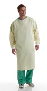 Medline Reusable Poly/Cotton Cover Gown; One Size Fits Most, Yellow DOZEN/12 | CASE/72 EACH | DOZEN/12 EACH