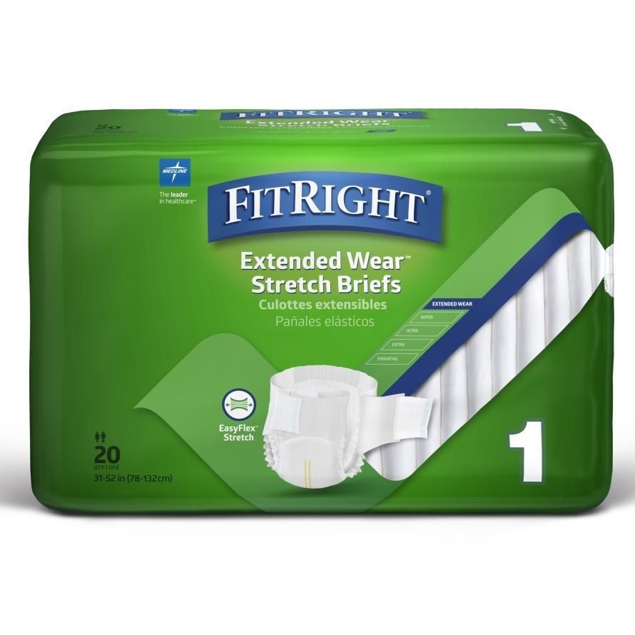 FitRight® Extended-Wear Stretch Briefs; Size 1 | CASE/80 EACH | BAG/20 EACH