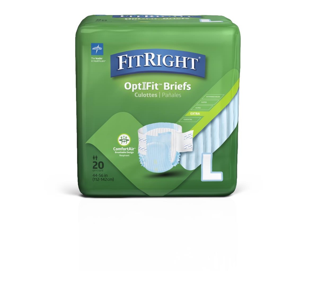 FitRight® Extra Incontinence Briefs; Large, 44"-56" (112 cm - 142 cm) | CASE/80 EACH | BAG/20 EACH