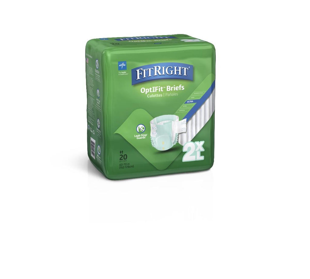 FitRight® Ultra Incontinence Briefs; 2X Large, 60"-70" (152.5 cm-178 cm), GreenCASE/80 | CASE/80 EACH | BAG/20 EACH
