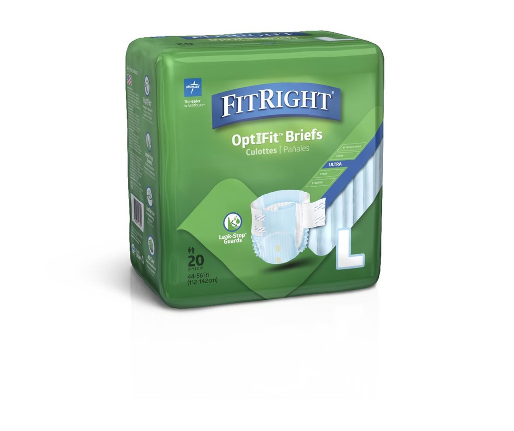 FitRight® Ultra Incontinence Briefs; Large, 46"-56" (112 cm-142 cm), Blue | CASE/80 EACH | BAG/20 EACH