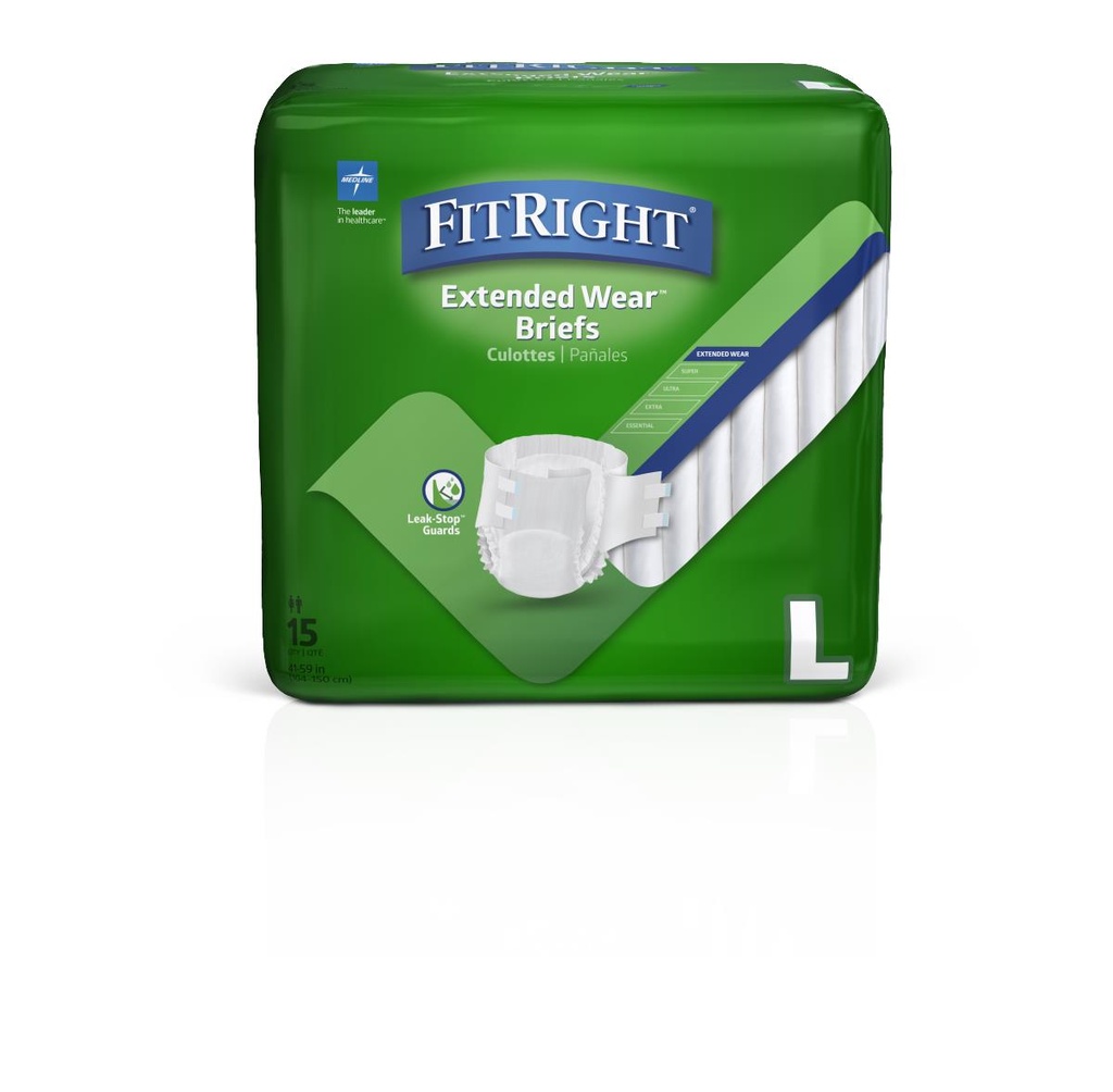 Medline Extended-Wear High-Capacity Adult Incontinence Brief; Large, 41"-59" (104 cm - 150 cm) | CASE/60 EACH | BAG/15 EACH | PKG/15 EACH