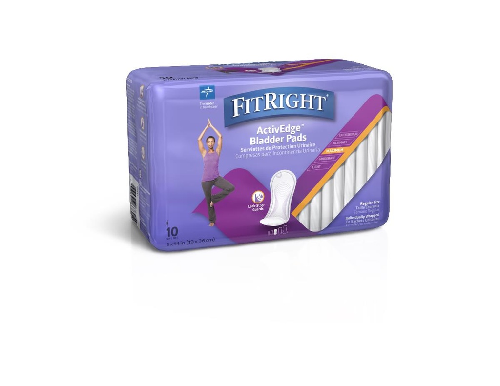 FitRight® ActivEdge Women's Bladder Control Pads; Maximum, 5" x 14" (13 cm x 35.5 cm) | CASE/120 EACH | BAG/10 EACH