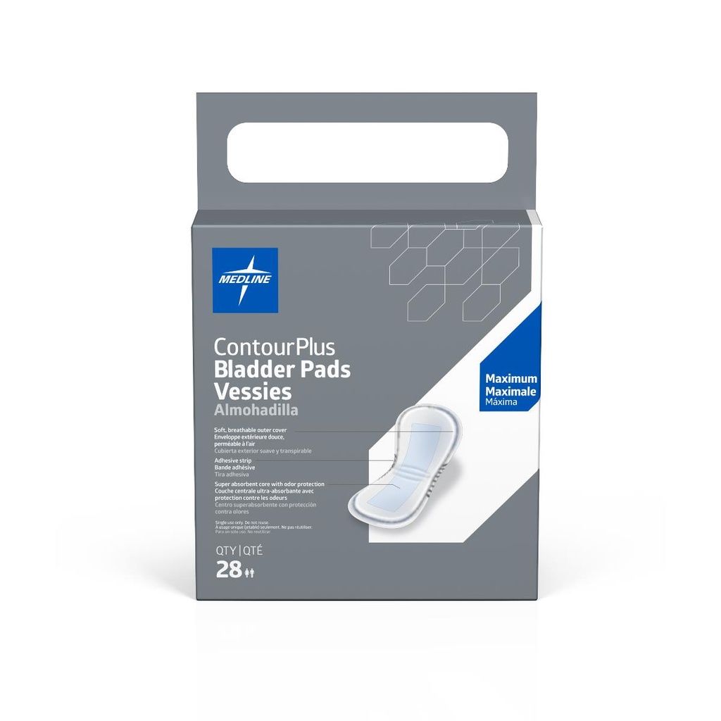Medline ContourPlus Bladder Control Pad; Maximum, 6.5" x 13.5" (16,5 cm x 34 cm) | CASE/168 EACH | BAG/28 EACH