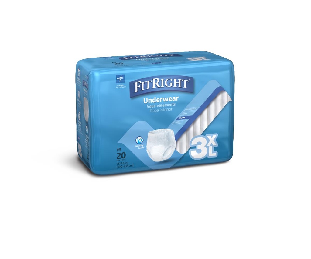 FitRight® Bariatric Protective Underwear; 3X Large 75" - 94" (191 cm - 239 cm) | CASE/80 EACH | BAG/20 EACH