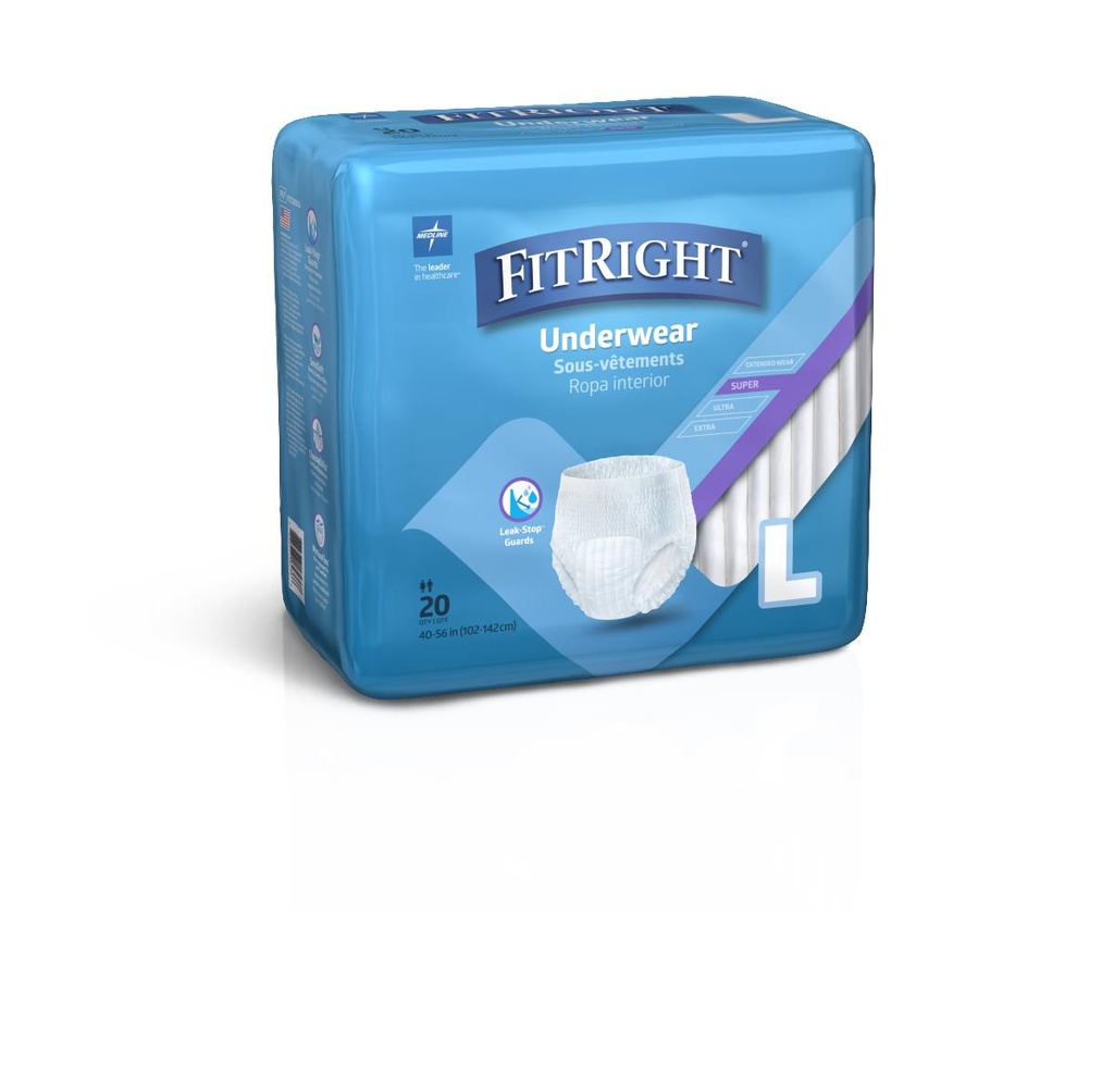 FitRight® Super Adult Incontinence Underwear; Large, 40"-56" (102 cm - 142 cm) | CASE/80 EACH | BAG/20 EACH