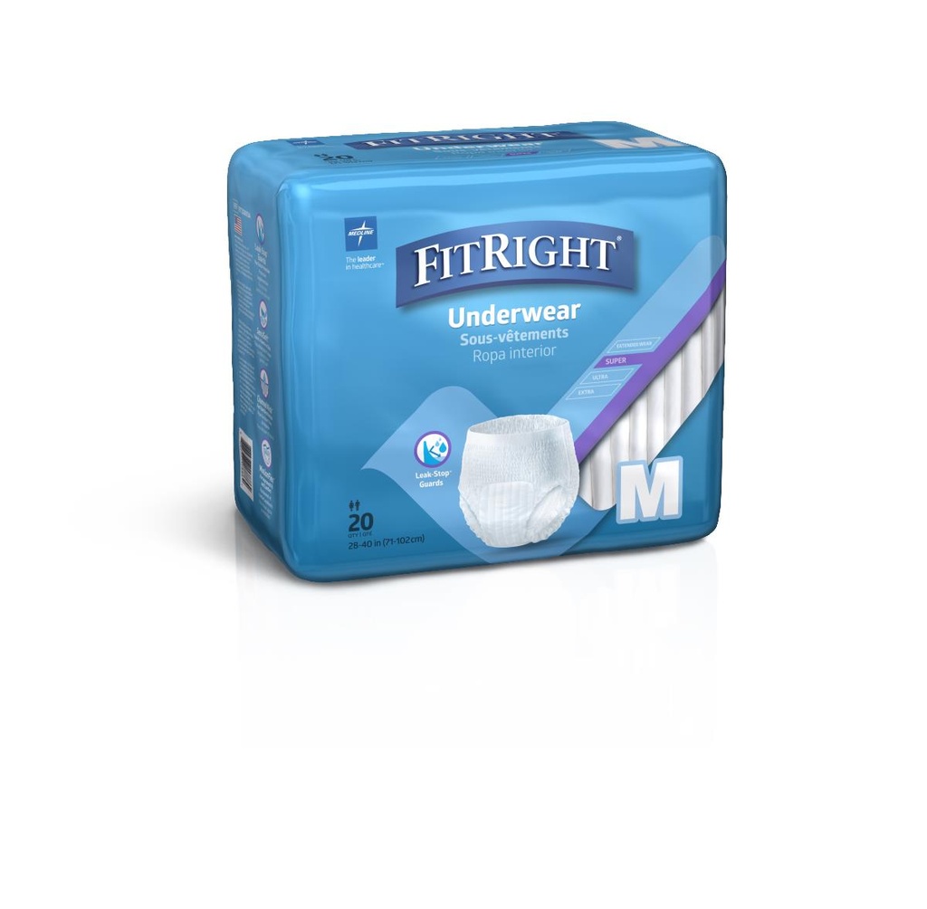 FitRight® Super Adult Incontinence Underwear; Medium, 28"-40" (71 cm - 102 cm) | CASE/80 EACH | BAG/20 EACH